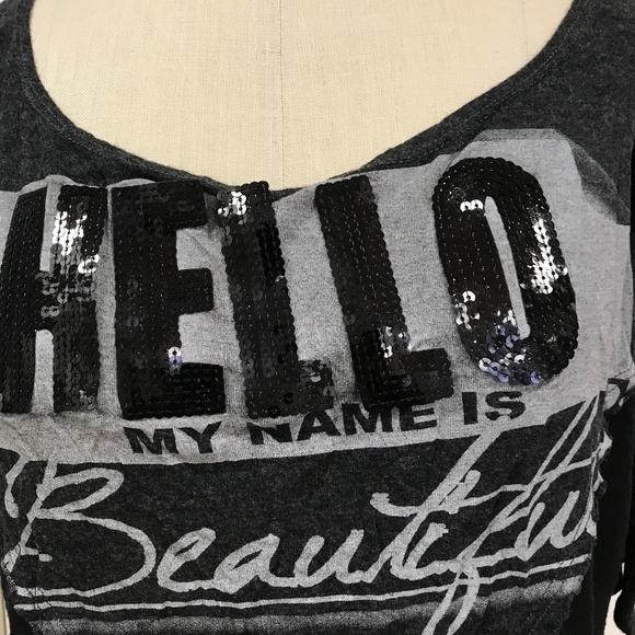 Hello My Name Is Beautiful Grey Crop Top - Picture 2 of 2